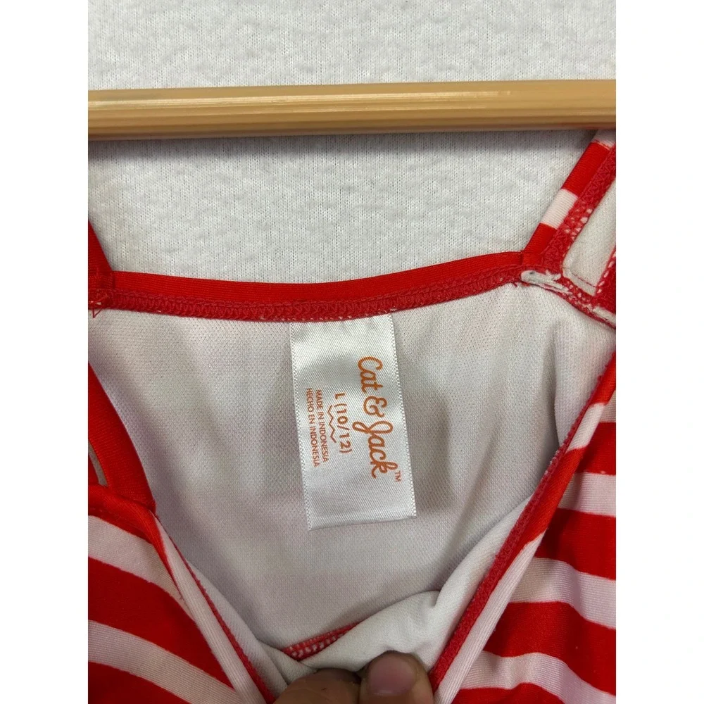 Americana Cat & Jack Girls L 10/12 Red Blue Stars Stripes Cutout Swimsuit